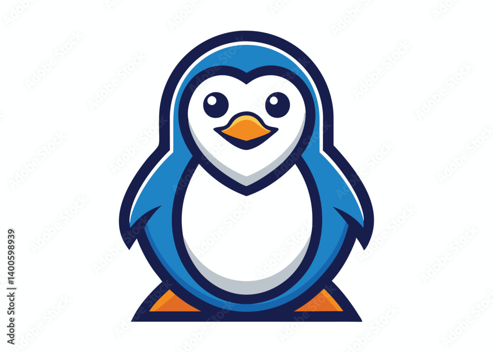Fototapeta premium Cute Penguin Standing Cartoon Vector Icon. Penguin flat vector illustration on white background.