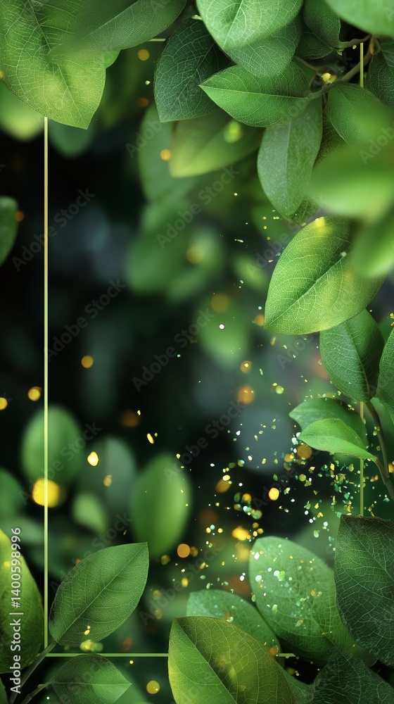 Bright Green Foliage With Golden Sparkles Creating a Natural Ambiance in a Forest Setting During Daylight
