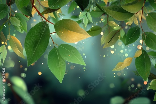 Lush Green and Yellow Leaves Frame a Serene Backdrop in a Tranquil Nature Setting During Daylight