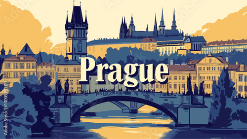 Prague vibrant Old Town Square as a vector illustration