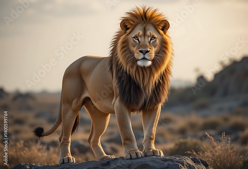 Lion Standing Proud with Sharp Gaze