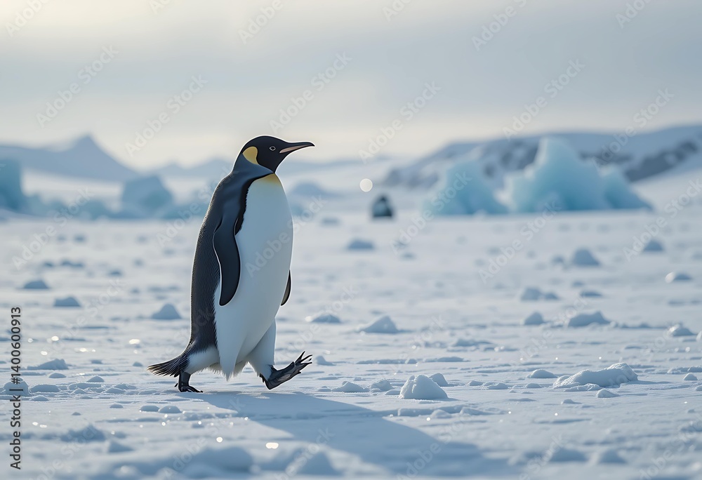Fototapeta premium Adorable Penguin Walking Through Snowy Landscape