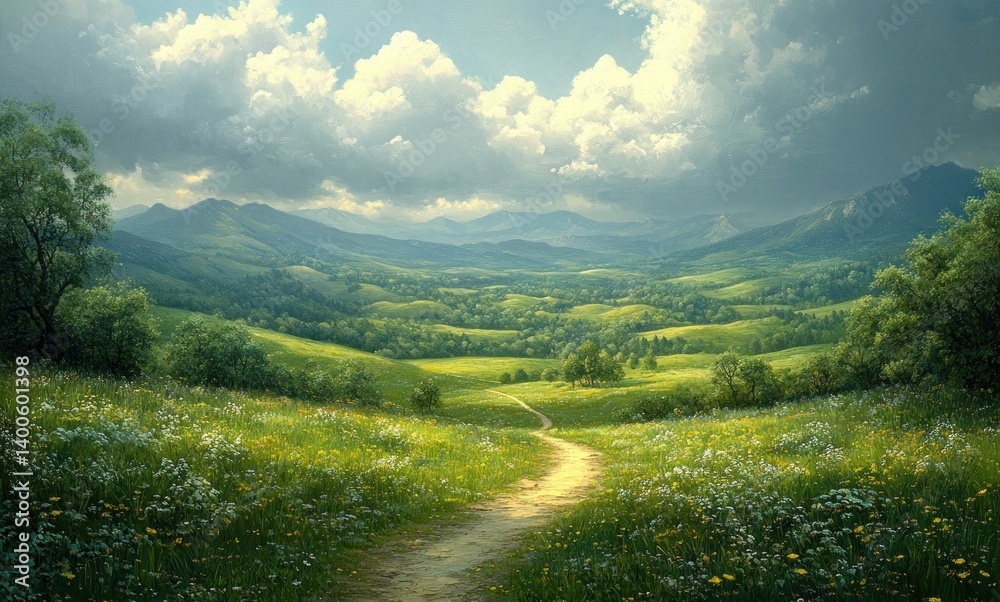 Rural Landscape with Rolling Hills and Country Road in Tuscany