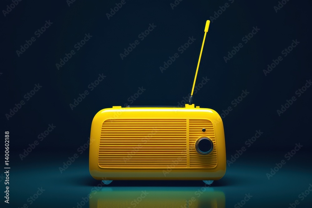 Retro yellow radio with antenna on a dark blue surface art Retro yellow radio with antenna on a dark blue surface art