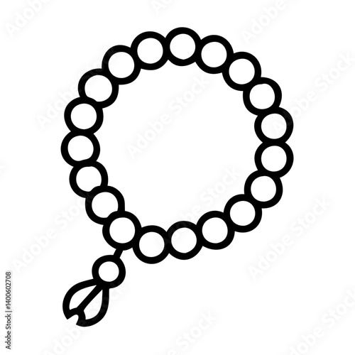 Outline prayer beads rosary vector illustration, religious meditation beads for worship and faith
