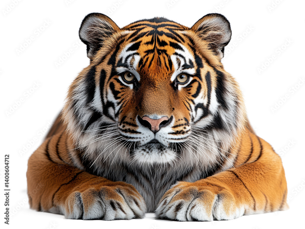 Obraz premium A high-resolution studio photograph full body shot of a Royal Bengal Tiger on a pure white background, perfect for dicut animal symbol of India