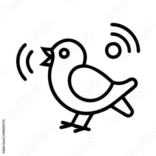 Bird singing vector illustration, outline drawing of a tweeting bird with sound waves icon design