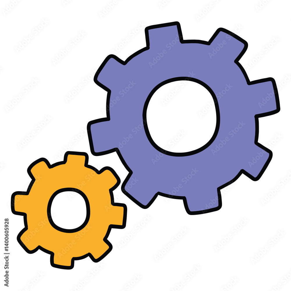 Hand drawn cartoon cogwheel gear, setting symbol on white background. Hand drawn cartoon cogwheel gear, setting symbol on white background.