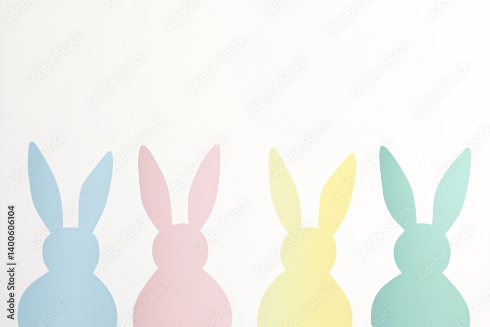Fototapeta premium Pastel Easter Bunnies: A sweet springtime celebration with four delightful bunny silhouettes against a bright white background.