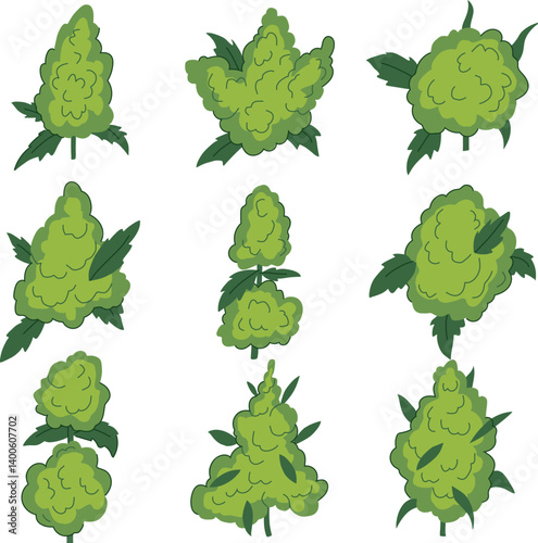 weed bud set cartoon vector illustration