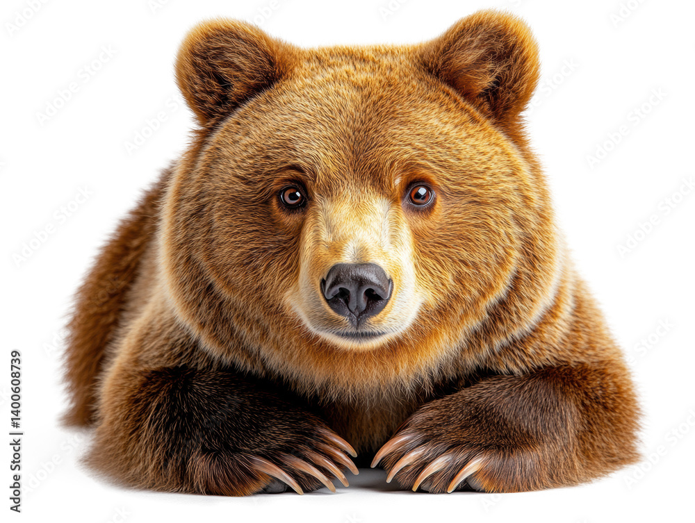 Fototapeta premium A high-resolution studio photograph full body shot of a Russian Bear on a pure white background, perfect for dicut.