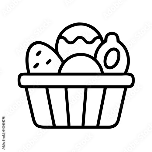 Outline drawing of a basket full of fresh fruits healthy eating concept vector illustration