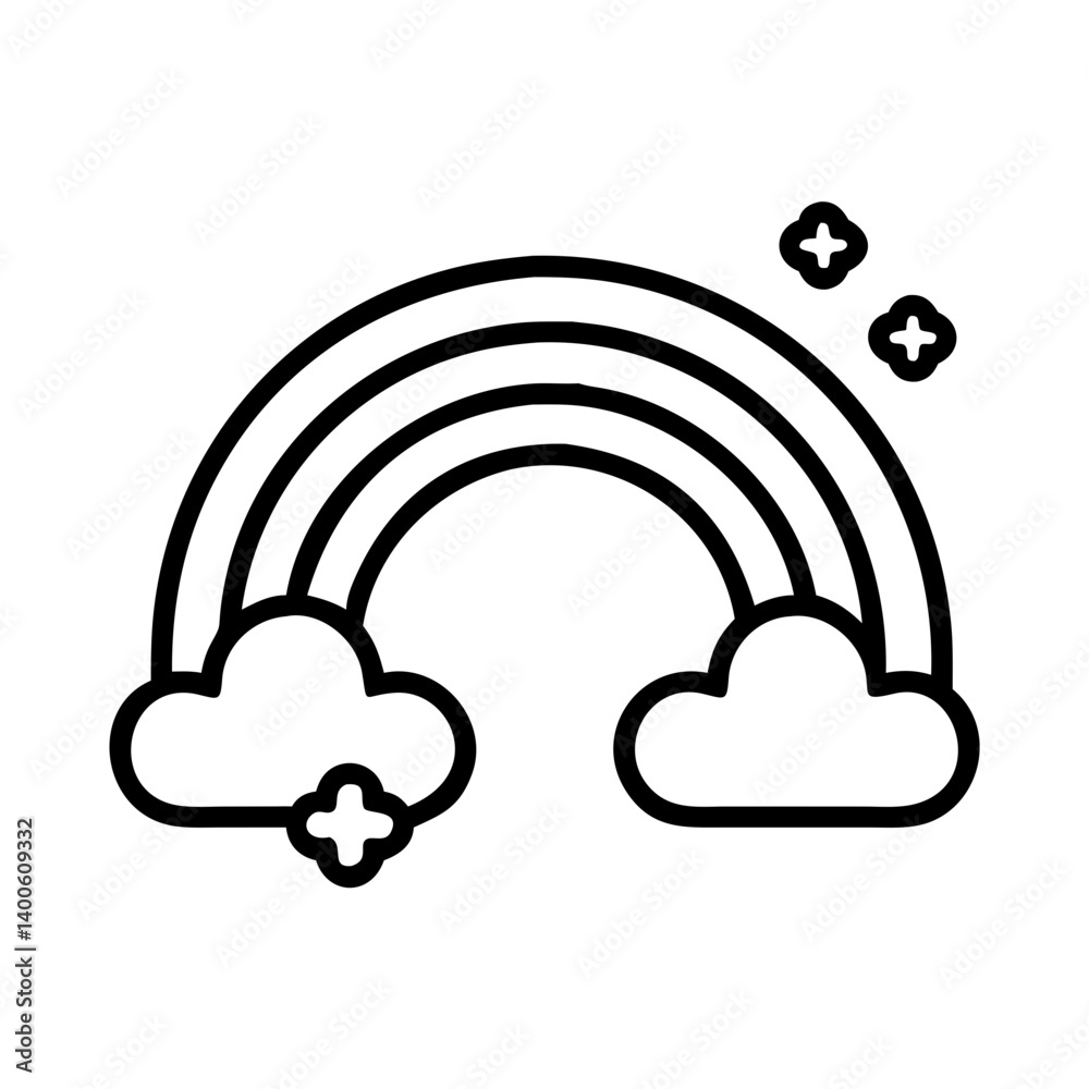 Rainbow cloud illustration vector graphic design element with magical sparkles and clouds