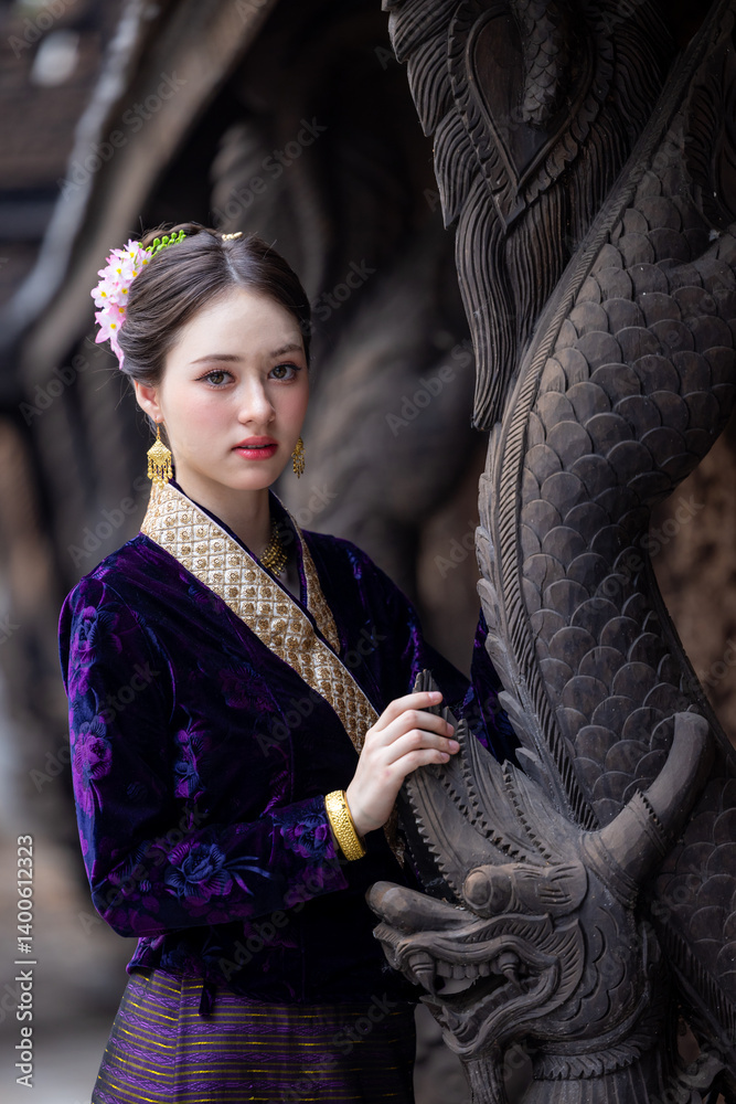 Young asian woman Thai traditional costume dress, Asian women dress identity Thai culture national costume culture dress, Thai traditional costume Thailand National, Thai woman culture costume dress.