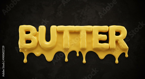 The word butter rendered in a dripping yellow substance against a dark background