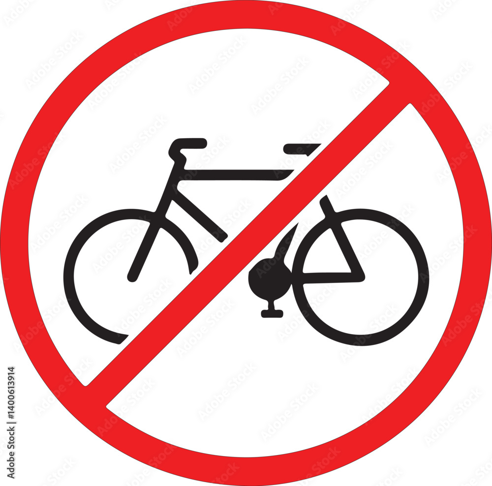 A minimalist black and white sign indicates that bicycles are prohibited in the area It is perfect for use in public spaces, traffic control, or safety signage and communication A minimalist black and white sign indicates that bicycles are prohibited in the area It is perfect for use in public spaces, traffic control, or safety signage and communication
