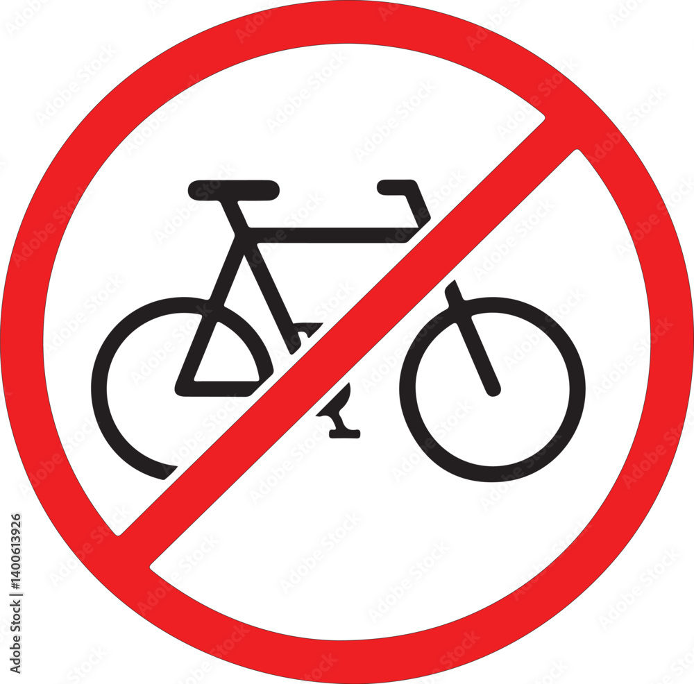 A minimalist black and white sign indicates that bicycles are prohibited in the area It is perfect for use in public spaces, traffic control, or safety signage and communication A minimalist black and white sign indicates that bicycles are prohibited in the area It is perfect for use in public spaces, traffic control, or safety signage and communication