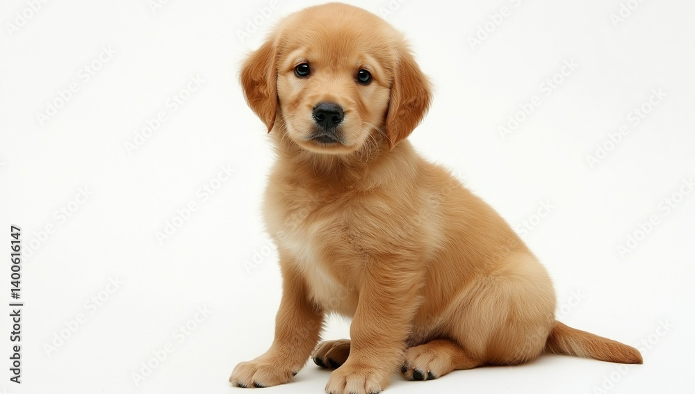 The dog sits and gazes at the camera, set against a plain white background. The dog sits and gazes at the camera, set against a plain white background.
