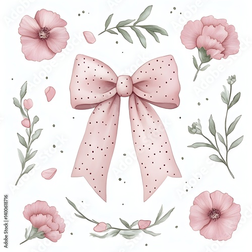 Elegant watercolor bow and floral design