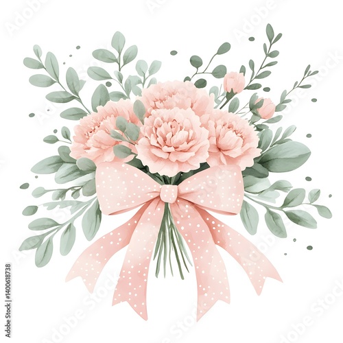 Delicate floral bouquet with pink ribbon bow