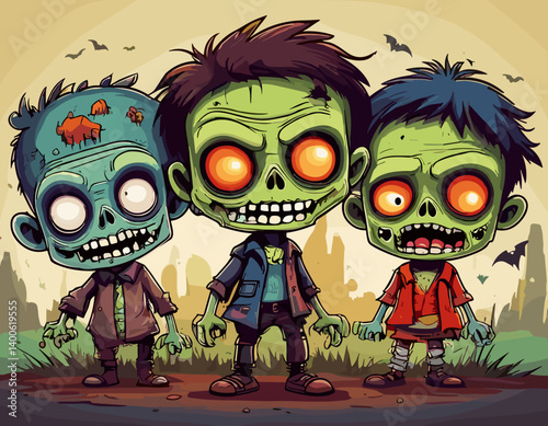 Spooky Zombie Cartoons for Halloween - Fun & Playful Vector Illustrations