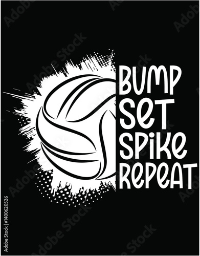 Bump Set Spike Repeat Blue Purple Girls Volleyball - printable editable vector art file.