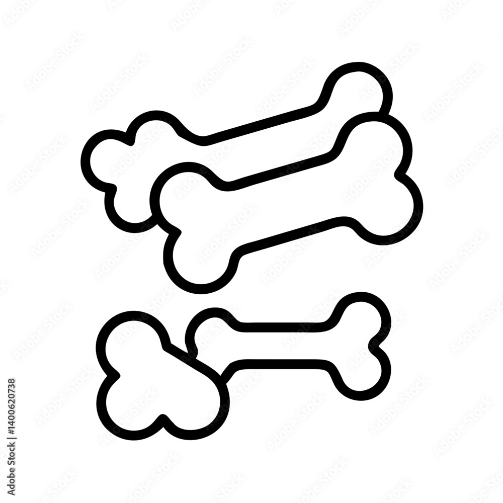 Dog bone vector illustration, pet treat icon, canine skeleton outline, animal bone drawing design Dog bone vector illustration, pet treat icon, canine skeleton outline, animal bone drawing design