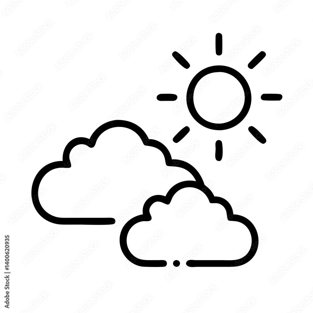 Sun and clouds vector illustration for weather forecast and sky concept design graphic element Sun and clouds vector illustration for weather forecast and sky concept design graphic element