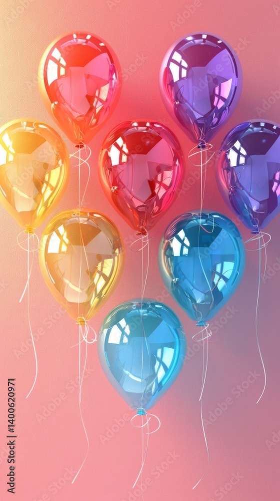Bright balloons on the background of gradient sky..For holiday cards, greetings, children's projects.
