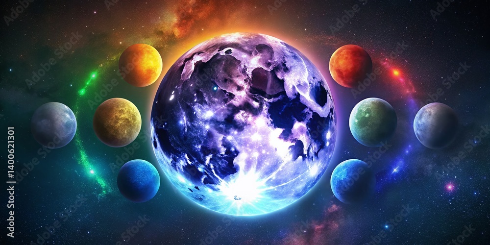 Fototapeta premium Celestial Moon Phases: Astrology & Lunar Cycle Guide Stock Photo