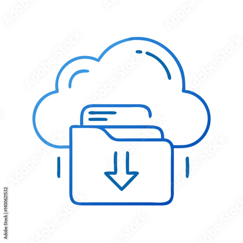 Cloud storage icon with folder and download symbol in blue style  