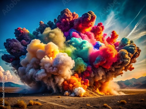 Candid Shot: Explosion of Colorful Smoke and Dust