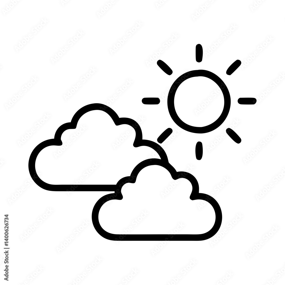 Weather forecast icon vector illustration of sun shining through clouds outline design element Weather forecast icon vector illustration of sun shining through clouds outline design element