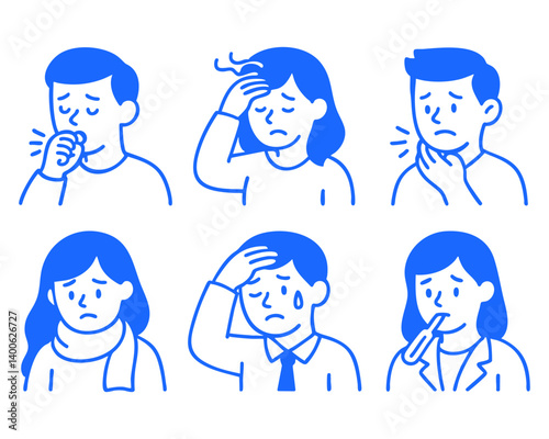 people sick doodle cartoon drawing vector illustration set


