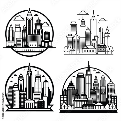 PrintStylized Atlanta Skyline in Clean Line Art Vector

