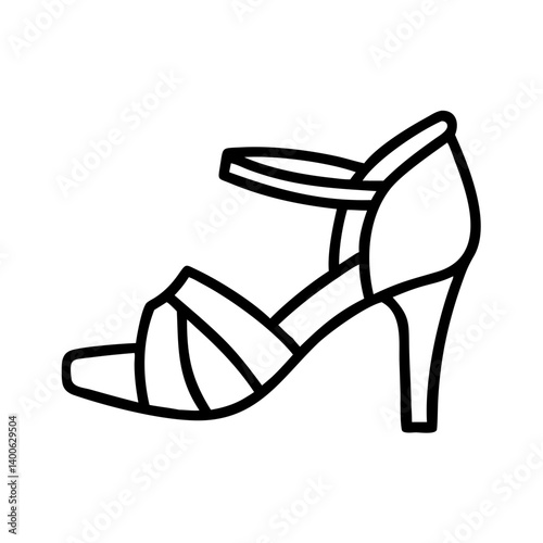 Outline drawing of a high heel sandal shoe for women fashion footwear accessory style design