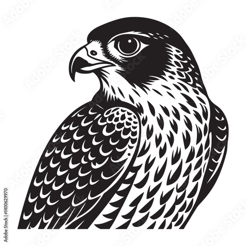A brown raptor portrait, the eagle's sharp eye and beak prominent against the stark white