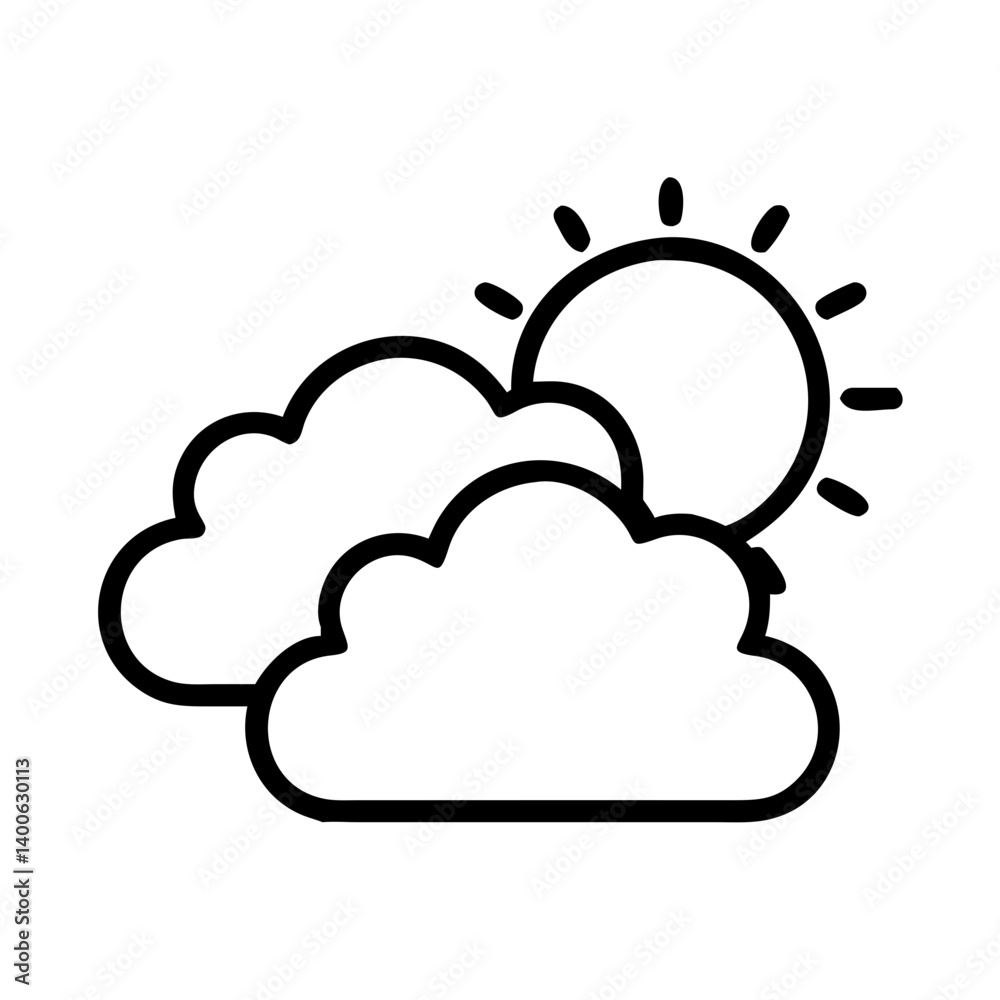 Vector graphic of sun and clouds icon for weather forecast and nature related designs elements Vector graphic of sun and clouds icon for weather forecast and nature related designs elements