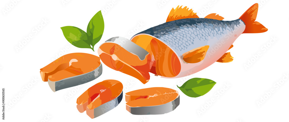 fresh salmon fish with slices vector design