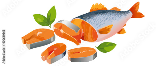 Obraz na płótnie fresh salmon fish with slices vector design w salonie