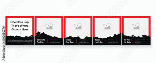 Gym Social Media Banner Template. Fitness Carousel Template Design. Instagram Carousel Template, Sports carousel template for social media.