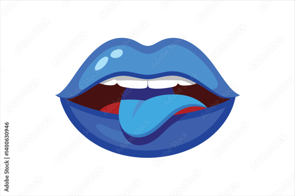 Blue Lips Emoticon Style with Sticking Out Tongue Isolated on Transparent Background Blue Lips Emoticon Style with Sticking Out Tongue Isolated on Transparent Background