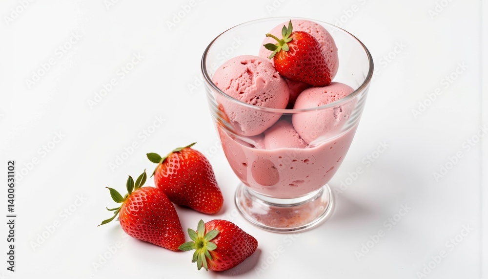 Strawberry ice cream scoops served in a clear glass Strawberry ice cream scoops served in a clear glass