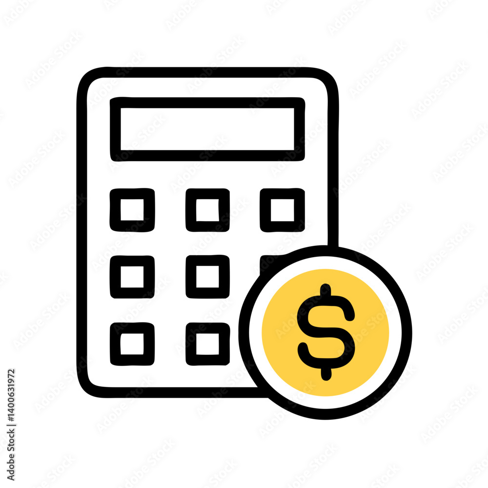 Calculator with Dollar Coin Indicator Icon Design Calculator with Dollar Coin Indicator Icon Design