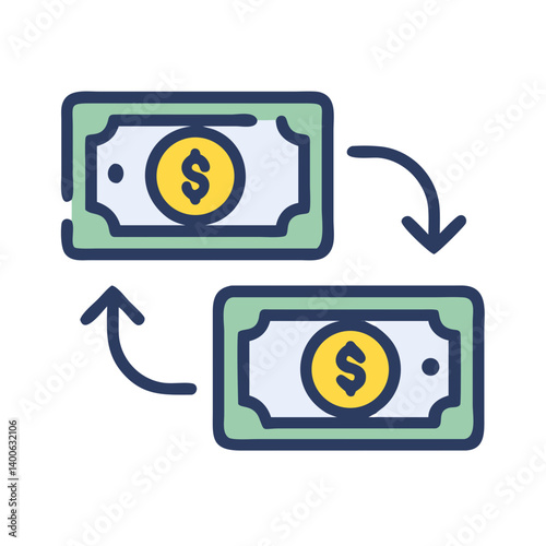 Currency Exchange with Bill Conversion Icon Design