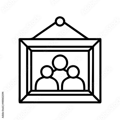Family portrait in frame hanging on wall art print vector illustration line drawing design 90 characters