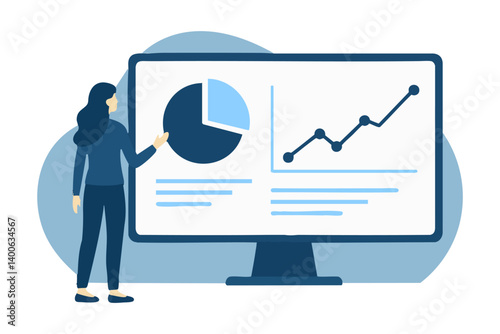Woman Presenting Statistics on a Big Monitor
