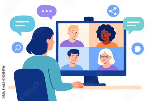 Team video call and online collaboration illustration