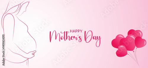 Happy Mother's Day heart balloon mother outline  vector poster