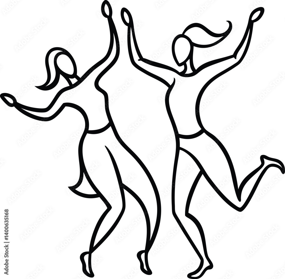 Fototapeta premium Dancing People Silhouettes Expressive Motion Line Art Collection